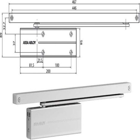 Plaque de fermeture de porte coulissante DC175 Argent. Assa Abloy