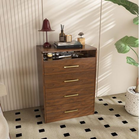 Schminktisch 60x40x118 cm Walnuss MDF mit Klappspiegel, Glasplatte, Hocker und Stauraum (1/5)