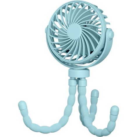 Ventilateur flexible de landau, rechargeable par USB avec 3 vitesses et veilleuse, mini ventilateur portable avec trépied en forme de pieuvre, ventilateur personnel silencieux pour poussette (1/5)