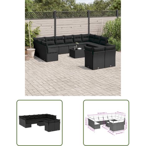 The Living Store 13-tlg. Garten-Sofagarnitur mit Kissen Schwarz Poly Rattan - Gartenmöbel - Esstischgarnituren - Outdoor Möbel - Lounge Set - Rattan Gartenmöbel (1/3)