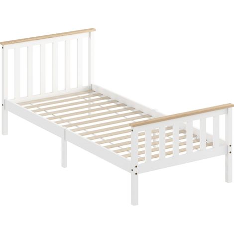 Cadre de lit bois 90x200 cm blanc naturel, espace rangement sous lit, design minimaliste enfant moderne (1/5)