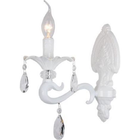 Applique a candelabro classico vintage attacco E14 nero bianco con cristalli pendenti lampada da parete Bianco