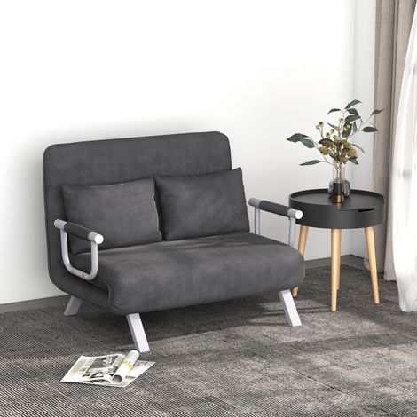 Canapé-lit 3 en 1, 185 x 105 cm, avec dossier réglable 5 positions. Coussins décoratifs inclus. Canapé 2 places convertible. Aspect velours. Méridienne pour salon/chambre. Gris.