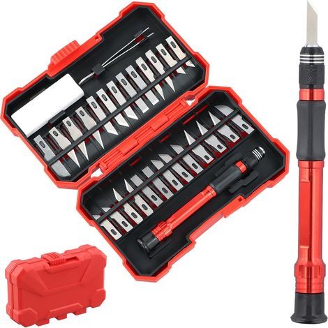 Cutter De Précision, Couteau Pour Loisirs Créatifsavec avec 29 Lame Scalpel Pour Découpe de Travail d'art Bricolage Modelisme Sculpture (Rouge) (1/5)