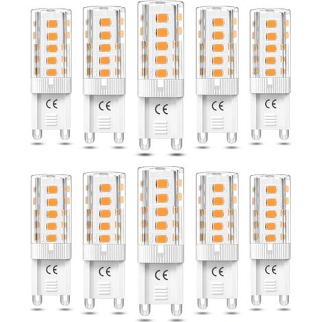 Lot de 10 ampoules LED G9 dimmables 5 W blanc chaud 3000 K, équivalent halogène 50 W, AC110/220 V [Classe énergétique F]BRA,A (1/4)