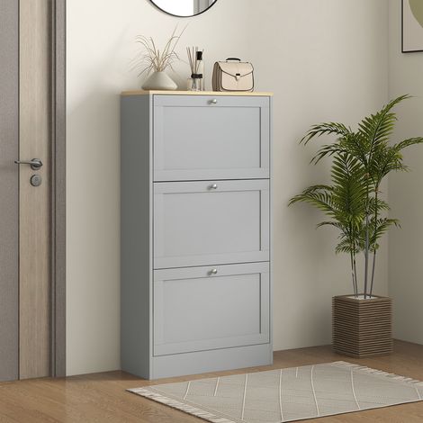 Schuhschrank für 18 Paar Schuhe, Schuhschrank mit 3 Klappschubladen, verstellbaren Einlegeböden, 60 x 23,5 x 115 cm, grau (1/5)