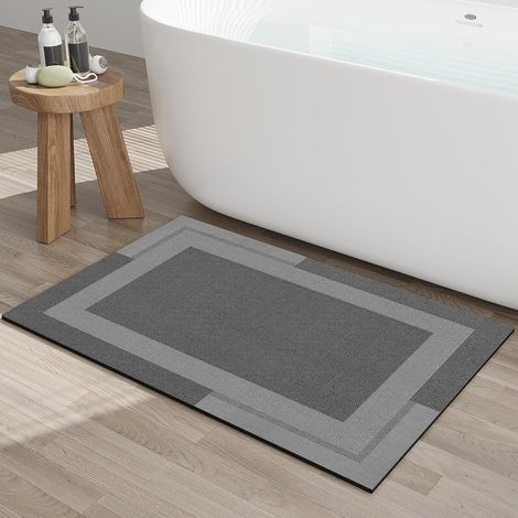 Rutschfeste Badematte, grau, 40 x 60 cm, 1 Stück, Gummirückseite, ultradünne Badematte, schnelltrocknend, super saugfähig, waschbar. (1/5)