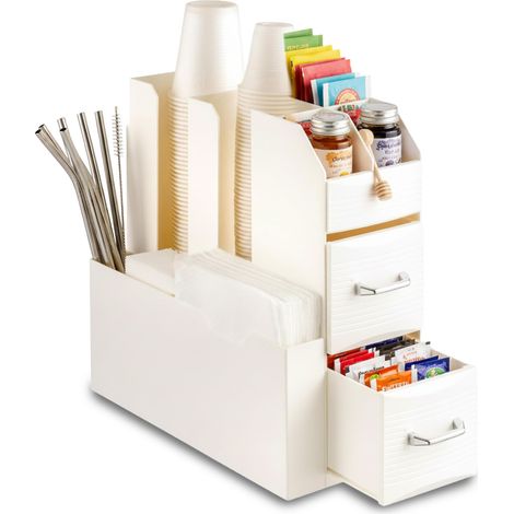 Organizer Porta Capsule Porta Cialde 9 Scomparti E 2 Cassetti Multiuso Bianco
