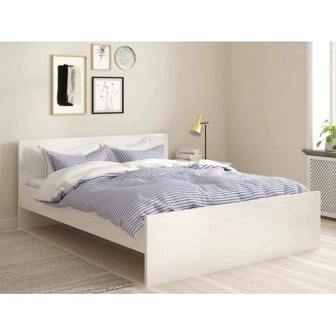Dmora - Letto matrimoniale Emilienne, Sommier per camera da letto, Giroletto per stanza, Struttura porta materasso, 207x166 h80 cm, Bianco lucido (1/5)