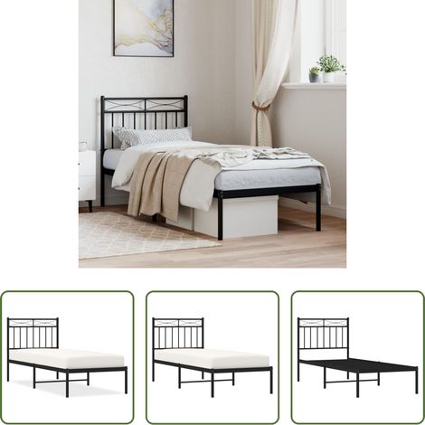vidaXL Lit métallique - Cadre de lit métal sans matelas avec tête de lit noir 80x200 cm (1/5)