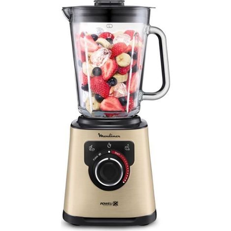 Moulinex Blender elettrico 1200 W, ciotola di vetro 2L, velocità regolabile, tecnologia Powelix, ghiaccio tritato, facile pulizia, PerfectMix nero/oro LM871A10 (1/5)