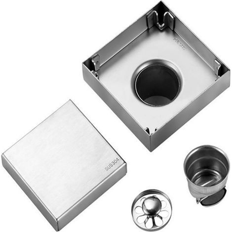 Square shower drain with filter, stainless steel deodorizing floor drain for bathroom, recessed floor drain (1/5)