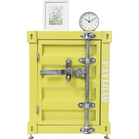 Table d'appoint à deux étages en fer blanc avec peinture haute température, jaune, autoportante avec ouverture à gauche, charge maximale de 90 kg, à monter avec serrure, pour appartement, hôtel et (1/5)