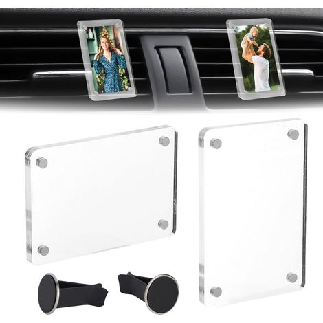 2pcs Supports Photo Voiture pour Grille d'Aération du Tableau de Bord, Clip Magnétique pour Cadre Photo en Acrylique Affichage Horizontal ou Vertical Convient Aux Photos de Taille 9x6 cm (1/5)