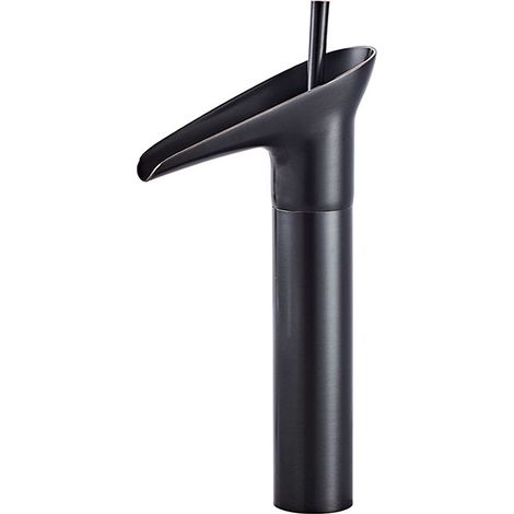 Robinet de lavabo cascade vintage noir en laiton – Flexible inclus – Hauteur 31cm – Hauteur sous bec 20cm – Économie d'eau 30% – Ideko (1/5)