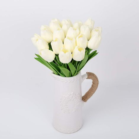 Tulipe Artificielle - 34 cm - Pétales en Polyuréthane PU - Tige Flexible avec Fil d'Acier - Pour Décoration Mariage et Loisirs Créatifs - Lot de 24 (1/5)