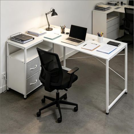 Bureau d’angle,table de bureau avec connexion électrique,table de bureau de design rectangulaire réversible (uniquement avec bureau)