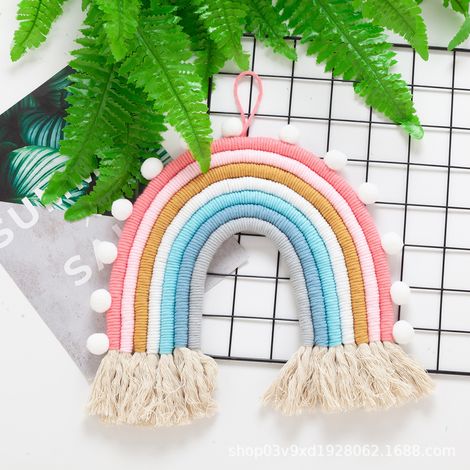 Tapiz de pared de macramé de arcoíris, decoración del hogar, tapiz de pared tejido a mano de estilo bohemio, tapiz de pared para niños (1/4)