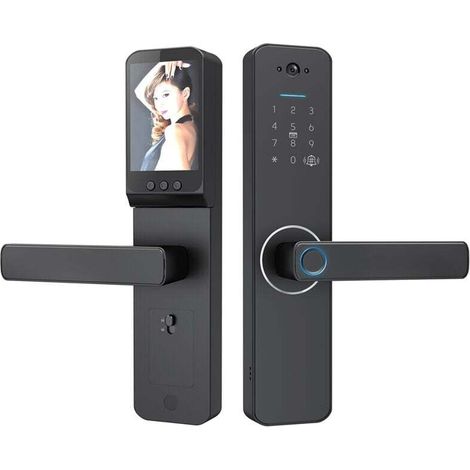 Verrouillage intelligent avec caméra grand angle à 120 ° et sonnette en aluminium en aluminium Handle sans clé Biométrique pour la maison de 35-60 mm à la maison (1/4)