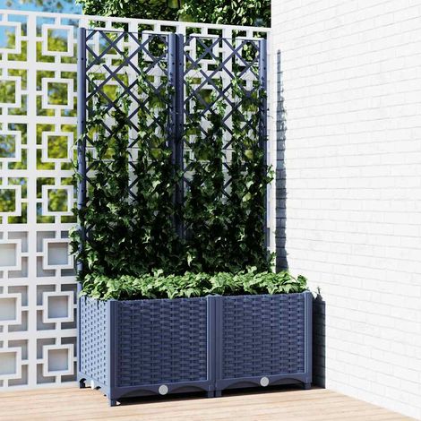 Dunkelgraue Blumenkiste mit Rankgitter 80x40x136 cm PP