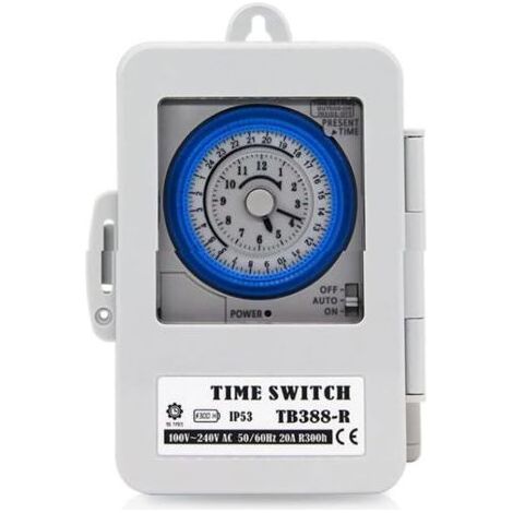Minuterie mécanique TB388R - Étanche - 24 heures - Programmable par jour - Pour lampe de chauffe-eau CA 100 240 V 20 A (1/4)