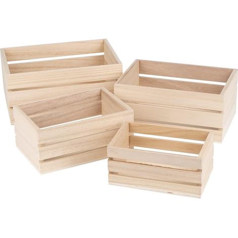 Lot de 4 boîtes rectangulaires en bois - Paulownia naturel - Rangement décoratif polyvalent - Salon chambre bureau - Tailles assorties (1/5)