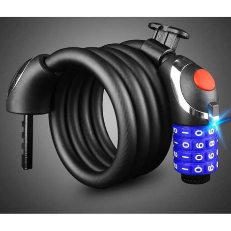 Cadenas de Scurit pour Vlo Moto Scooter Cble Antivol Blocage d'rou Code avec 4 Chiffres Support de Fixation LED Lampe Etanche (1/4)