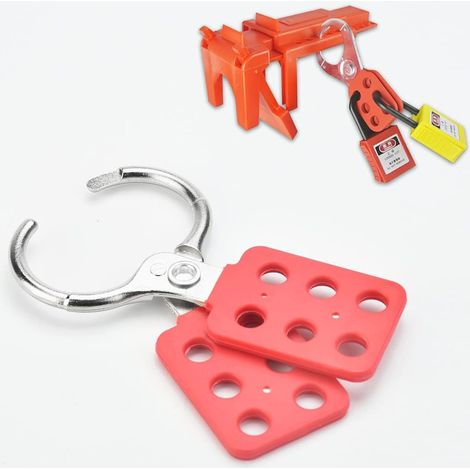 Moraillon de Verrouillage à 6 Trous, Moraillon de Sécurité pour 6 Moraillon Cadenas, Crochet de Consignation en Aluminium, Moraillon d'Extérieur, Loquet à Cadenas pour Industrie, Rouge (1/5)