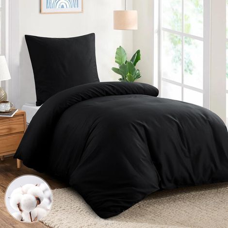 Bettwäsche Baumwolle Bettbezug Kissenbezug 80x80 155x220 Schwarz (1/5)