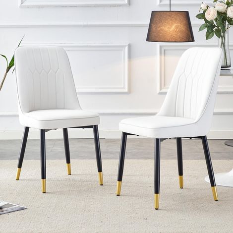 Ensemble de 2 chaises de salle à manger blanches modernes avec coussins de dossier en cuir blanc chambre (1/5)