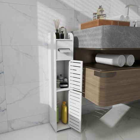 Armoire Toilettes Polyvalent Imperméable, Étagère Stockage de Salle de Bains Étroite Armoire de Salle de Bain, Organiseur de livre étagère,
Résistant à l'humidité (1/4)
