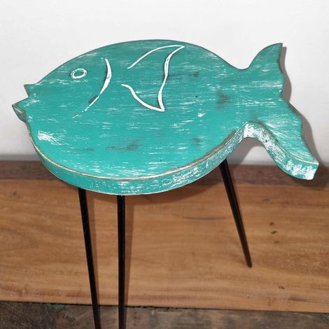 Support à Poisson en Bois Albasia - Turquoise- Vendu par 1 (1/4)