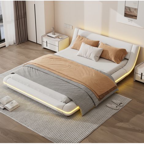 Bett Bettgestell LED Beleuchtung 140x200 PU Weiß OKMYHOME (1/5)