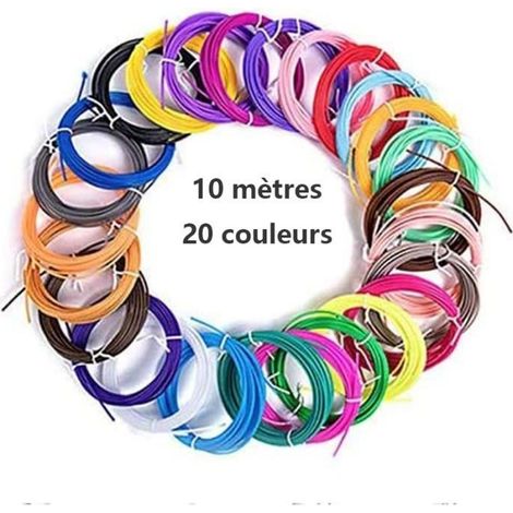 Filament PLA 3D - Non spécifié - 1,75mm - 20 Couleurs - Longueur Totale 200m - Imprimante 3D (1/4)