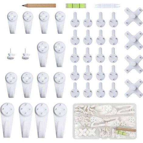 43pcs Accroche Tableau Sans Percer Blanc Fixation Murale Sans Percer Crochet en Plastique pour Accroche Cadre Crochet Tableau Cadre Photo Chapeau (1/4)