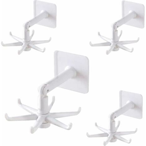 royaluxe - Lot de 4 crochets pliants rotatifs à 360°, sans trous, étagère murale, étanche, multifonction, pour suspendre la maison, la salle de bain, la cuisine (blanc)， (1/5)