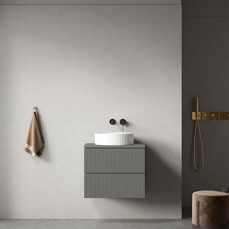 Mobile bagno sospeso cannettato 60 cm Grigio Londra per Lavabo d'appoggio Senza Specchio - Fiji Paint Top Canneté
