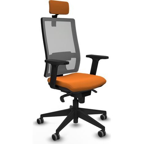 Horna sincro malla gris similpiel naranja brazos 2D base piramidal cabecero 2D ruedas 65mm engomadas (1/5)