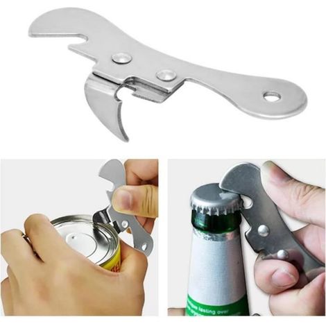 Ouvre Boite Multifonction - Acier Inoxydable - 9.6 cm - Ouvre Bouteille - Ouvre Bocaux - Argenté (1/4)
