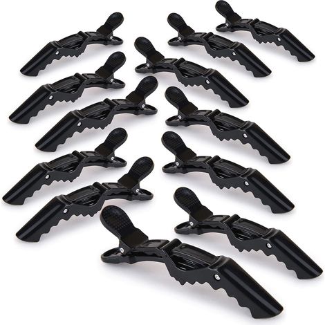 Lntyq 12er-Pack professionelle Haarspangen aus Kunststoff für Damen – langlebige Krokodilklemmen mit rutschfestem Griff und großen Zähnen für einfaches Stylen (schwarz) (1/5)
