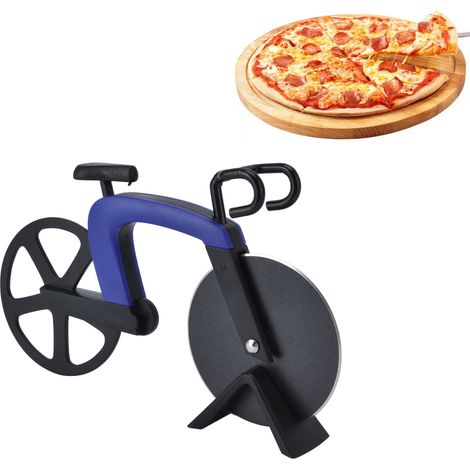 Pizzaschneider, kreatives Küchengerät, fahrradförmiger Pizzaschneider, blau (1/5)