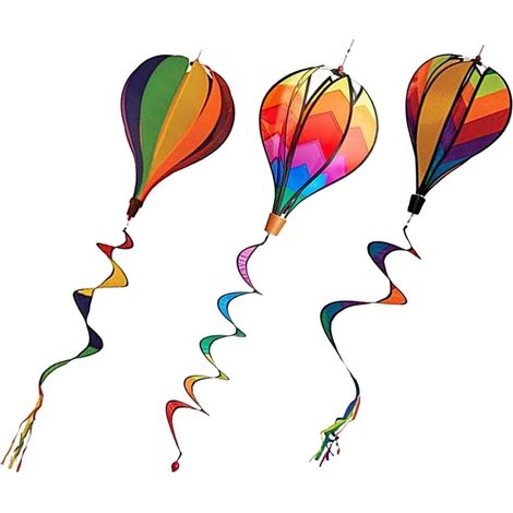 Lot de 3 Girouettes Décoratives en Spirale Montgolfière Colorée, Moulin à Vent Suspendu pour Extérieur, Décoration de Jardin et Fête, Girouette D'été, Ornement Lumineux (1/5)