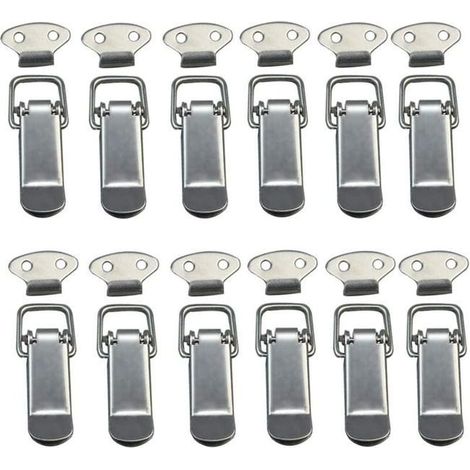 12-teiliges Haubenbefestigungsset, bestehend aus einem Hebelverschluss, einem Federverschluss, einem Knebelverschluss, einem Hakenfederclip und einem Federclip aus Edelstahl. (1/4)