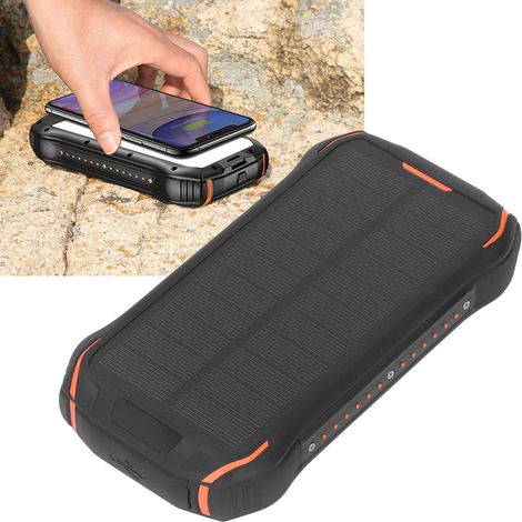 Batterie externe solaire multifonctionnelle noire et orange, étanche, sans fil, 26 800 mAh, chargeur rapide PD18W (1/5)