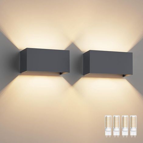 2PCS Applique Murale Interieur/Exterieur IP54 Avec Angle de Faisceau Réglable Lampe Murale Interieur Blanc Chaud 3000K luminaires Extérieur Up Down Design (Anthracite) (1/5)