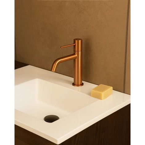 Rubinetto lavabo senza scarico in ottone oro rosa spazzolato Memo (1/3)