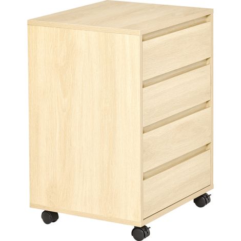 HOMCOM Bürocontainer mit 4 Schubladen auf Rollen aus hellem Holz