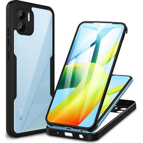 Coque Xiaomi Redmi A1 / A2 4G, Antichoc Housse avec Protection d'écran, 360° Protégé Téléphone Etui Double Face Case Robuste Transparent Portable Intégrale Coque pour Redmi A1/ A2 4G -Noir (1/5)
