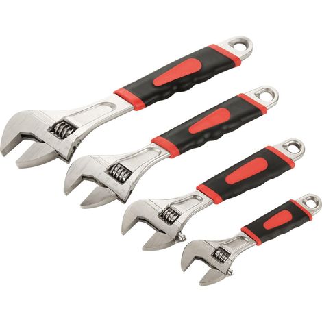 Lot de 4 clés à molette 4 tailles - Outil anglais - Clé à molette réglable avec levier de vitesse multifonction en acier au carbone de 150, 200, 250, 300 mm (1/5)