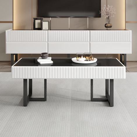 Set mobile TV e tavolino nero e bianco, MDF e PB, finitura lucida (1/5)